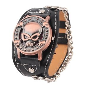 【送料無料】腕時計 ウォッチ ブラックスカルクロスボーンチェーンreloj de pulsera nuevo negro imitacin cuero tachuelas calavera huesos cruzados cadenas de metal goth b6|hokushin