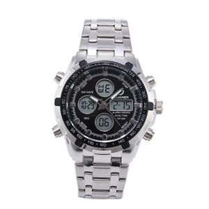 【貨物輸送無料】ウォッチ 御覧なさる デジタルステンレススチールアナログライトreloj de pulsera hombre digital y analogico para hombres acero inox luz led 男女兼用腕時計-腕時計