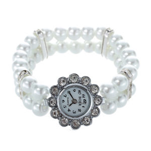 【貨物輸送無料】ウォッチ 御覧なさる メタルラインストーンアラームベルト5xreloj de metal rhinestone con correa de perlas 25粍 blanco para las mujer z8 男女兼用腕時計-腕時計