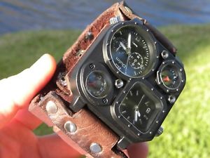 【送料無料】腕時計　ウォッチ　バイソンレザーブレスレットスチームパンクウォッチbison pulsera de cuero mueca motero reloj hombres bonito regalo steam punk｜hokushin