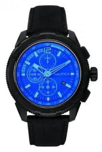 【送料無料】腕時計　ウォッチ　クロックマンナイクロノレザーサブメートルreloj hombre nautica nt 647 nai21504g chrono cuero negro azul sub 100mt nuevo