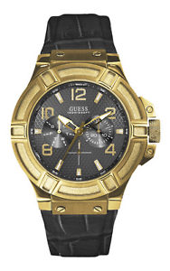 【送料無料】腕時計　ウォッチ　ｇアラームブラックレザーブレスレットguess w0040g4 reloj de hombre pranayama pulsera de cuero negro