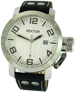 【送料無料】腕時計　ウォッチ　ブレスレットレザーマンクラウンネジクロックnuevo anunciohektor u xl reloj de hombre analo cuarzo pulsera cuero roscado corona fecha 45mm｜hokushin