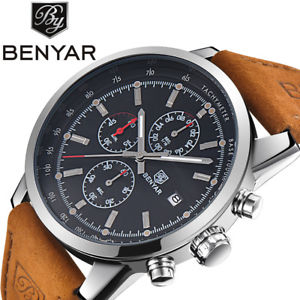 【送料無料】腕時計　ウォッチ　ウォッチトップページレザースポーツクォーツクロノグラフbenyar men watch top luxury leather waterproof sport quartz chronograph mil
