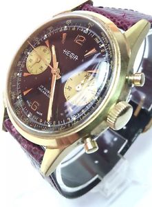 貨物輸送無料 実力クロック 属目 ビンテージゴールドクロノreloj Vintage Hema Chrono Gold Valjoux 7733 Cleo Mx