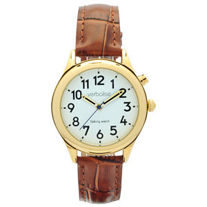 【送料無料】腕時計　ウォッチ　レディースブラウンレザーストラップケースreloj para damas hablando verbalise en caso de oro con correa de cuero marrn