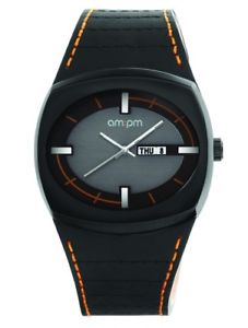 【送料無料】腕時計　ウォッチ　ブラックステンレスケースブラックレザーストラップウォッチreloj de cuarzo ampm para hombres pg127u082 caja de acero ip negro correa de cuero negro 17,505円