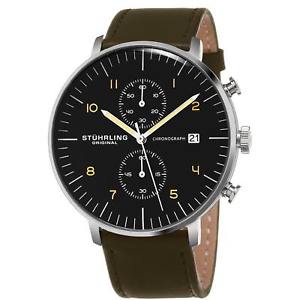 【送料無料】腕時計　ウォッチ　モナコストラップクオーツstuhrling original hombres monaco 42mm verde correa cuero reloj de cuarzo 80302
