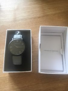 【貨物輸送無料】ウオッチ ご覧なさる アナロググレーレザーlarsson amp; jennings reloj anlogo de cuero negro y gris rrp  220 genuino