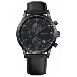 【貨物輸送無料】ウオッチ ご覧なさる アラームクロノグラフヒューゴボスブラックレザーreloj crongrafo hugo boss 1512567 de cuero negro para hombre