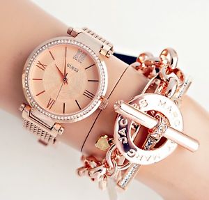 【貨物輸送無料】ウオッチ ご覧なさる アラームステンレススチールゴールデンピンクguess reloj mujer w0638l4 soho acero inox rosa dorado nuevo