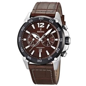 【貨物輸送無料】ウオッチ ご覧なさる ブラウンレザーストラップクロノグラフウォッチreloj festina hombre crongrafo marrn correa cuero comprar f166733