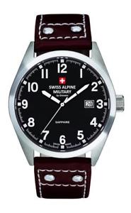 【貨物輸送無料】ウオッチ ご覧なさる スイスアルプスブラックレザーストラップswiss alpine lder militar correa de cuero negro