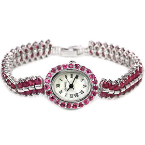 【送料無料】腕時計　ウォッチ　スターリングシルバールビーローズブレスレットアラーム925 plata esterlina genuino natural rico rosa rub dos fila pulsera reloj 725｜hokushin