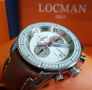 【貨物輸送無料】ウォッチ 御覧なさる クロノグラフクロノペレシルバーパイロットorologio cronografo locman aviatore chrono pelle marrone silver 44粍 pilot 480