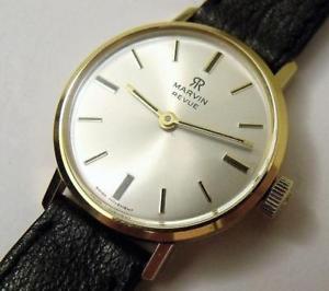 【送料無料】腕時計 ウォッチ ビンテージレディースオリジナルボックスソリッドゴールドマーreloj pulsera trabajo vintage seoras de oro slido revue marvin en caja original|hokushin