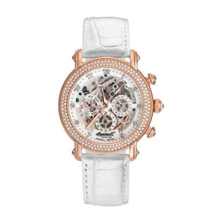 【送料無料】腕時計 ウォッチ アラームホワイトレザーストラップウォッチingersoll reloj dream in7202rwh seora automatik rotgold cuero blanco reloj de pulsera nuevo|hokushin