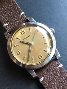【貨物輸送無料】ウオッチ ご覧なさる ビンテージスチールケースアラーム1950s vintage eterna bobinado a mano estuche de acero para hombre reloj 34,4 粍