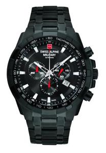【貨物輸送無料】ウオッチ ご覧なさる スイスアルプスクロノスチールブレスレットケースswiss alpine militar chrono pvd estuche negro con pulsera de acero pvd