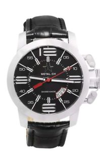 【送料無料】腕時計 ウォッチ スイスnuevo y en caja de metal ch chronometrie inicial hecho en suiza para hombre negro reloj de cuero