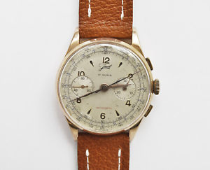 【送料無料】腕時計　ウォッチ　ヴィンテージピンクゴールドクロノグラフjavil vintage 1950 18k pink gold chronograph 37mm well working exc｜hokushin 95,689円