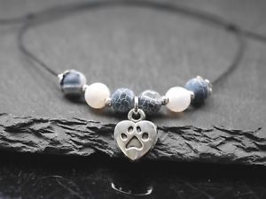 【送料無料】ブレスレット　アクセサリ―　ガラスブレスレットbracelet with glass beads and paw i love my dog charmsilver grey