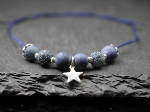 【送料無料】ブレスレット　アクセサリ―　ブレスレットガラスビーズペンダントbracelet with glass beads and star pendant silverblue
