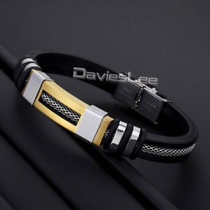 【送料無料】ブレスレット　アクセサリ―　デゴールドメンズsm de36302 kautschuk versilbert gold edelstahl mens trendy