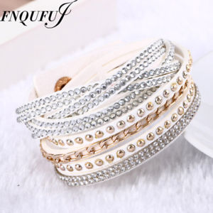 【送料無料】ブレスレット　アクセサリ―　デレーダーボタンビンテージクリスタルsm de81131 mehrschichtigen leder button vintage crystal fur frauen trendige 12,226円