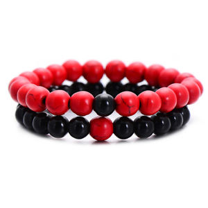 【送料無料】ブレスレット　アクセサリ―　デパンクsm de38507 rote schwarz naturstein distanzieren punk