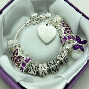 【送料無料】ブレスレット　アクセサリ―　パーソナライズメッセージブレスレットパープルビーズクリスマスpersonalized engraved any message bracelet purple beads christmas