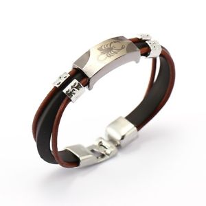 【送料無料】ブレスレット　アクセサリ―　ドラゴンスコーピオンブラウンプラークas fr32104 dragon scorpion brown trois acier inoxydable en cuir acier, plaque p
