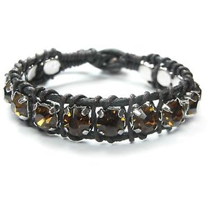 【送料無料】ブレスレット アクセサリ― ブレスレットブラウンスモークトパーズダークブラウンコードブレスレット bracelet brown rhinestones smoked topazdark brown plaited cord bracelet