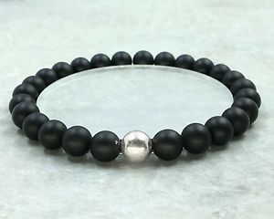 【送料無料】ブレスレット　アクセサリ―　ビーズブレスレットオニキススターリングシルバーハンドメイド