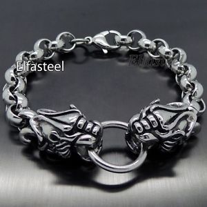 【送料無料】ブレスレット　アクセサリ―　シルバータイガーリンクステンレススチールバイカーチェーンブレスレットmen silver tiger link stainless steel biker chain bracelet 9 23cm