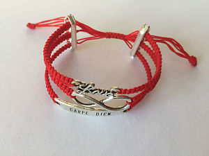 【送料無料】ブレスレット　アクセサリ―　ブレスレットdiy bracelet armkette * love, infinity and carpe diem * red silver pp