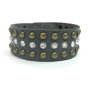 【送料無料】ブレスレット　アクセサリ―　インチブレスレットグレークリアブレスレット 18cm20cm leather bracelet genuine leather grey studded rhinestones clear bracelet