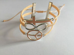【送料無料】ブレスレット　アクセサリ―　ブレスレットクロスアプリコットシルバーハンドメイドdiy bracelet armkette * cross, infinity and peace * apricot silver handmade pp