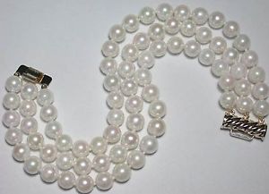 【送料無料】ブレスレット　アクセサリ―　モンブランブレスレット18cm, blanc perles de culture ,3 ranges ,bracelet