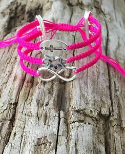 【送料無料】ブレスレット アクセサリ― ブレスレットクロスピンクシルバーハンドメイドdiy bracelet armkette * cross, star and infinity * pink silver handmade pp