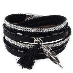 【送料無料】ブレスレット　アクセサリ―　フェザーブレスレットfeather leather magnetic bracelet