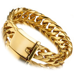 【送料無料】ブレスレット　アクセサリ―　メンズブレスレットステンレススチールリンクチェーンgold plated mens 16mm bracelet 811 stainless steel curb link chain jewelry 13,845円