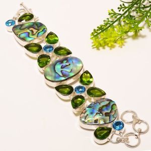 【送料無料】ブレスレット　アクセサリ―　アワビシェルペリドットシルバージュエリーブレスレットabalone shell, peridot gemstone silver jewelry bracelet 78 nrb1606