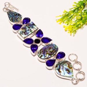【送料無料】ブレスレット　アクセサリ―　アワビシェルサファイアファッションジュエリーシルバーブレスレットabalone shell, sapphire quartz fashion jewelry silver bracelet 78 sb66