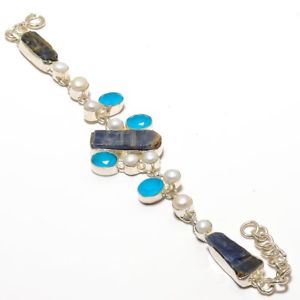 【送料無料】ブレスレット　アクセサリ―　アイオライトラフハンドメイドブレスレットnatural iolite rough,cats eye quartz,pearl gemstone handmade bracelet 78
