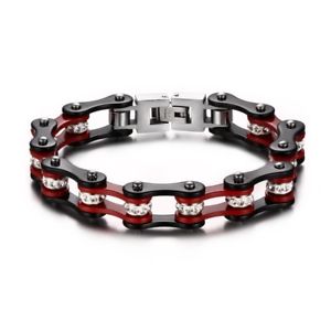 【送料無料】ブレスレット　アクセサリ―　オートバイバイカーチェーンチタンパンククールブレスレットmens motorcycle biker white rhinestones chain titanium steel punk cool bracelet 12,946円