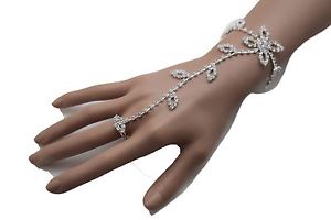【送料無料】ブレスレット　アクセサリ―　ファッションリーフフラワーブレスレットスレーブリングwomen silver metal fashion hand chain leaf flower bracelet slave ring wedding