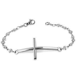 【送料無料】ブレスレット　アクセサリ―　ステンレススチールハートリンククロスチェーンブレスレットstainless steel heart link cross chain bracelet, 8
