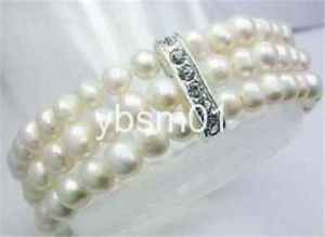 【送料無料】ブレスレット　アクセサリ―　クリスタルブレスレット3 rows genuine white freshwater cultured pearl 18kgp crystal stretchy bracelet