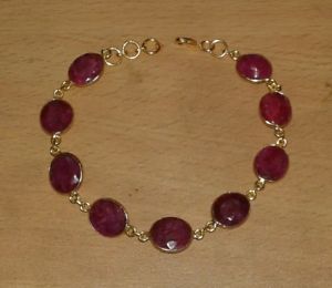 【送料無料】ブレスレット　アクセサリ―　ルビーイエローゴールドメッキブレスレットnatural red ruby oval gemstone yellow gold plated charm bracelet,75